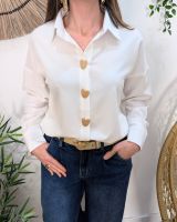 Chemisier femme rayé blanc boutons coeurs dorés