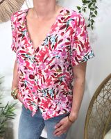 Chemisier femme manches courtes motifs roses multicolores Brizia