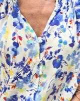 Chemisier femme manches courtes motifs fleuris bleus Carmela