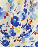 Chemisier femme manches courtes motifs fleuris bleus Carmela