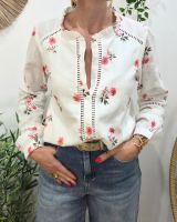 Chemisier femme blanc fleurs roses Fabiana