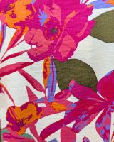 Chemisier femme manches courtes beige fleurs fuchsias oranges kaki Majkenia