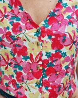Chemisier femme manches courtes fleurs roses et jaunes Ambra