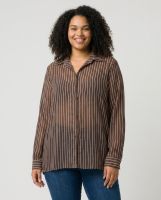 Chemisier femme oversize marron à rayures 