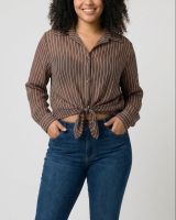 Chemisier femme oversize marron à rayures 