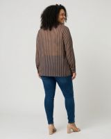 Chemisier femme oversize marron à rayures 