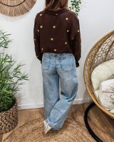 Chemisier femme coton gaze marron coeurs brodés dorés