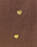 Chemisier femme coton gaze marron coeurs brodés dorés