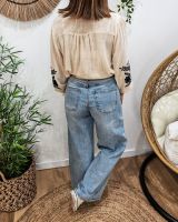 Chemisier femme coton beige broderies noires Octavia