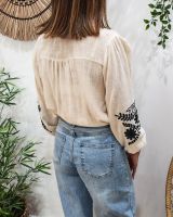 Chemisier femme coton beige broderies noires Octavia