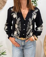 Chemisier femme coton noir broderies blanches Octavia