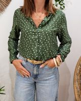Chemisier femme kaki à pois beiges