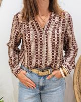 Chemisier femme beige motifs terracotta Melania