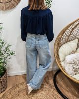Chemisier femme bleu marine brodé col mao Mafalda