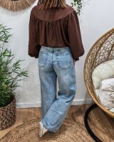 Chemisier femme marron brodé col mao Mafalda