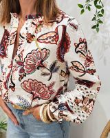 Chemisier femme beige fleurs terracotta multicolores Maddalena
