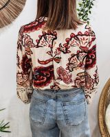 Chemisier femme beige fleurs terracotta multicolores Maddalena