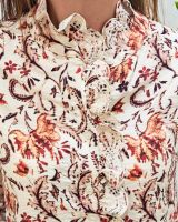 Chemisier femme beige fleurs orangées col brodé beige Alice