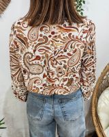Chemisier femme écru motifs camels et broderies Annie