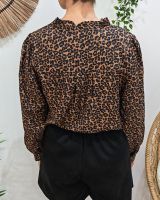 Chemisier femme léopard marron et noir à broderies Leonor