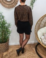 Chemisier femme léopard marron et noir à broderies Leonor