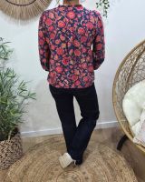 Chemisier femme marine fleurs rouges et taupes Margarida