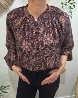 Chemisier femme marron motifs fleuris orangés Urbana