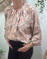 Chemisier femme beige motifs fleuris orangés Urbana