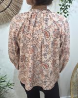 Chemisier femme beige motifs fleuris orangés Urbana