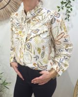 Chemisier femme écru motifs fleuris verts camels gris Soraia