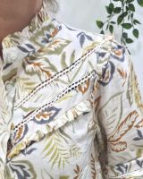Chemisier femme écru motifs fleuris verts camels gris Soraia