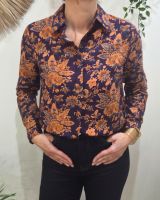 Chemisier femme bleu motifs fleuris terracotta Palmira