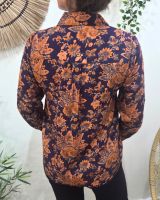 Chemisier femme bleu motifs fleuris terracotta Palmira