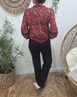 Chemisier femme rouge bordeaux fleurs liberty et broderies Otilia