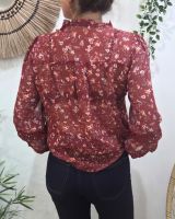 Chemisier femme rouge bordeaux fleurs liberty et broderies Otilia