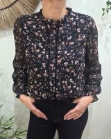 Chemisier femme noir fleurs liberty et broderies Otilia