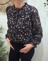 Chemisier femme noir fleurs liberty et broderies Otilia