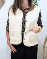 Gilet femme sans manche bouclettes écru Candice