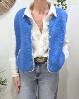 Gilet sans manches femme sans manche bouclettes bleu Eden