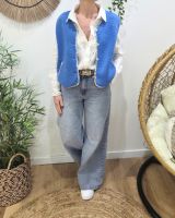 Gilet sans manches femme sans manche bouclettes bleu Eden