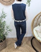 Boléro femme coton jean bleu broderies blanches