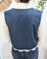 Boléro femme coton jean bleu broderies blanches