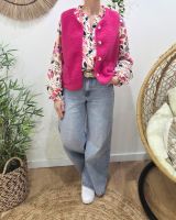 Gilet femme sans manche bouclettes rose fuchsia Alya