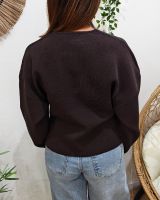 Gilet femme marron choco gros bouton doré Numa