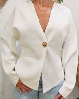 Gilet femme écru gros bouton doré Numa
