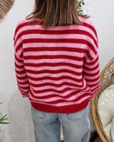 Gilet femme boutonné rayé rose et rouge