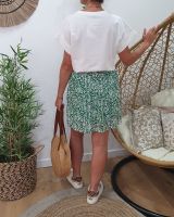 Petite jupe plissée femme Maud verte et blanche