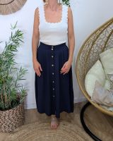 Jupe longue femme fluide boutonnée marine