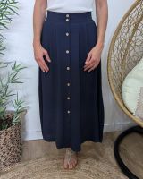 Jupe longue femme fluide boutonnée marine