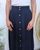 Jupe longue femme fluide boutonnée marine